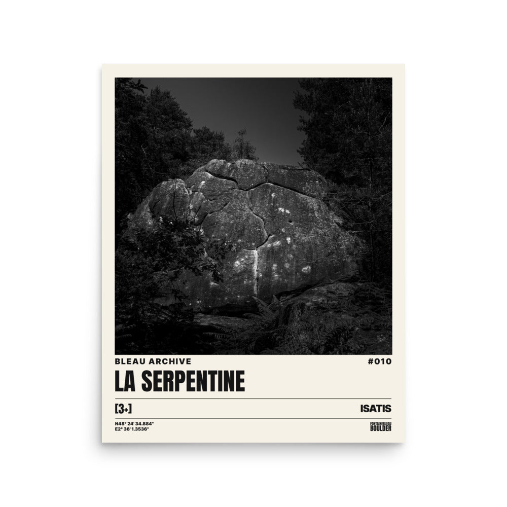 Bleau Archive 10 La Serpentine 3+ poster featuring the iconic Fontainebleau boulder climb