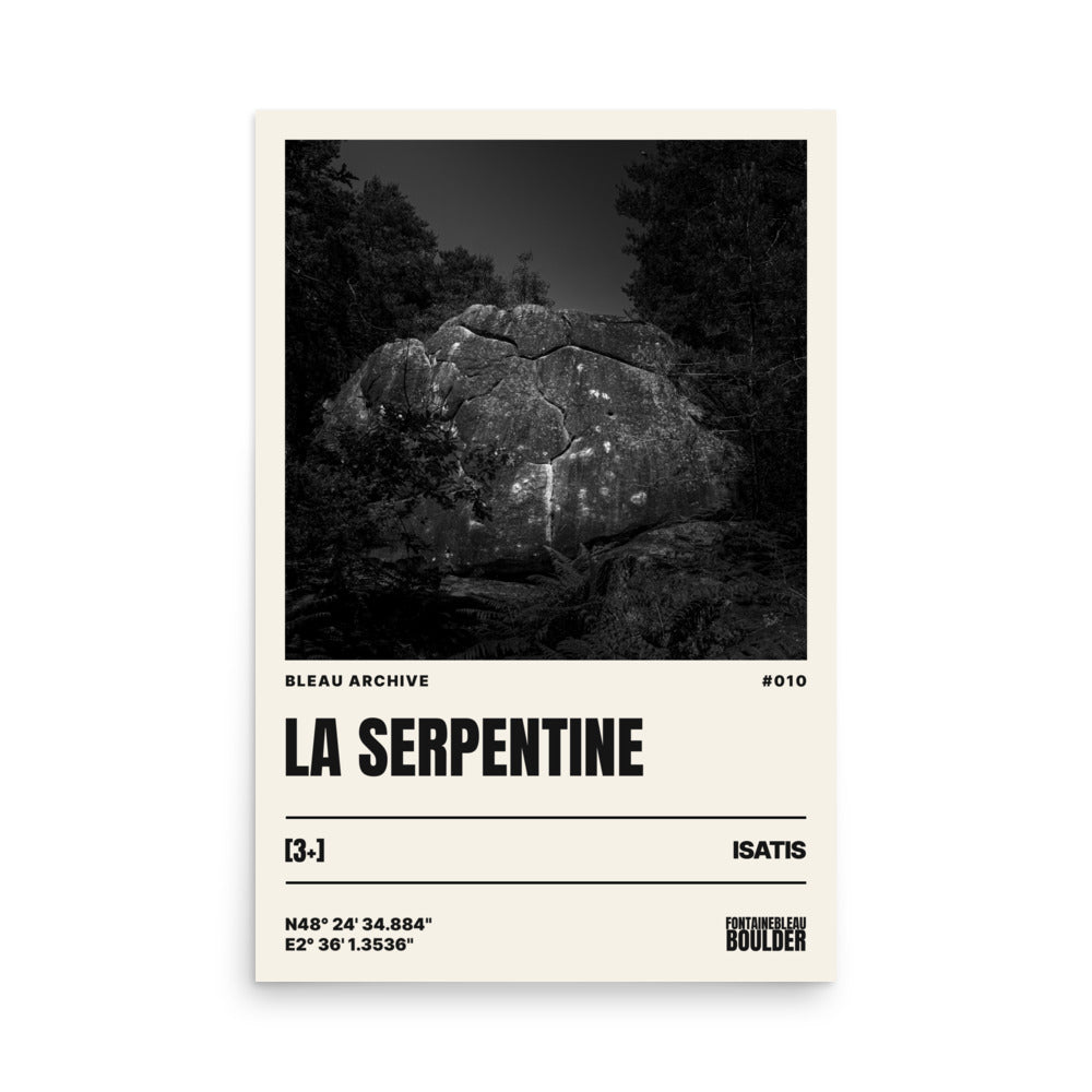 Bleau Archive 10 La Serpentine 3+ poster featuring the iconic Fontainebleau boulder climb