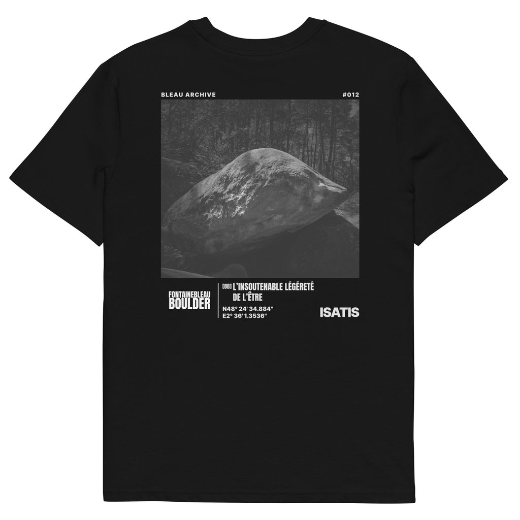 Bleau Archive 12 L'insoutenable légèreté de l'être 8B tee featuring the iconic Fontainebleau boulder climb