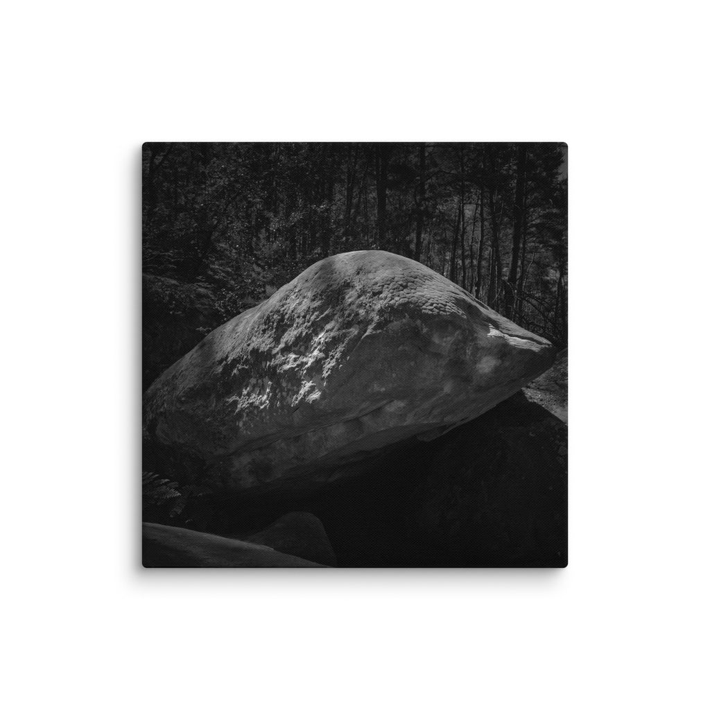 Bleau Archive 12 L'insoutenable légèreté de l'être 8B canvas featuring the iconic Fontainebleau boulder climb