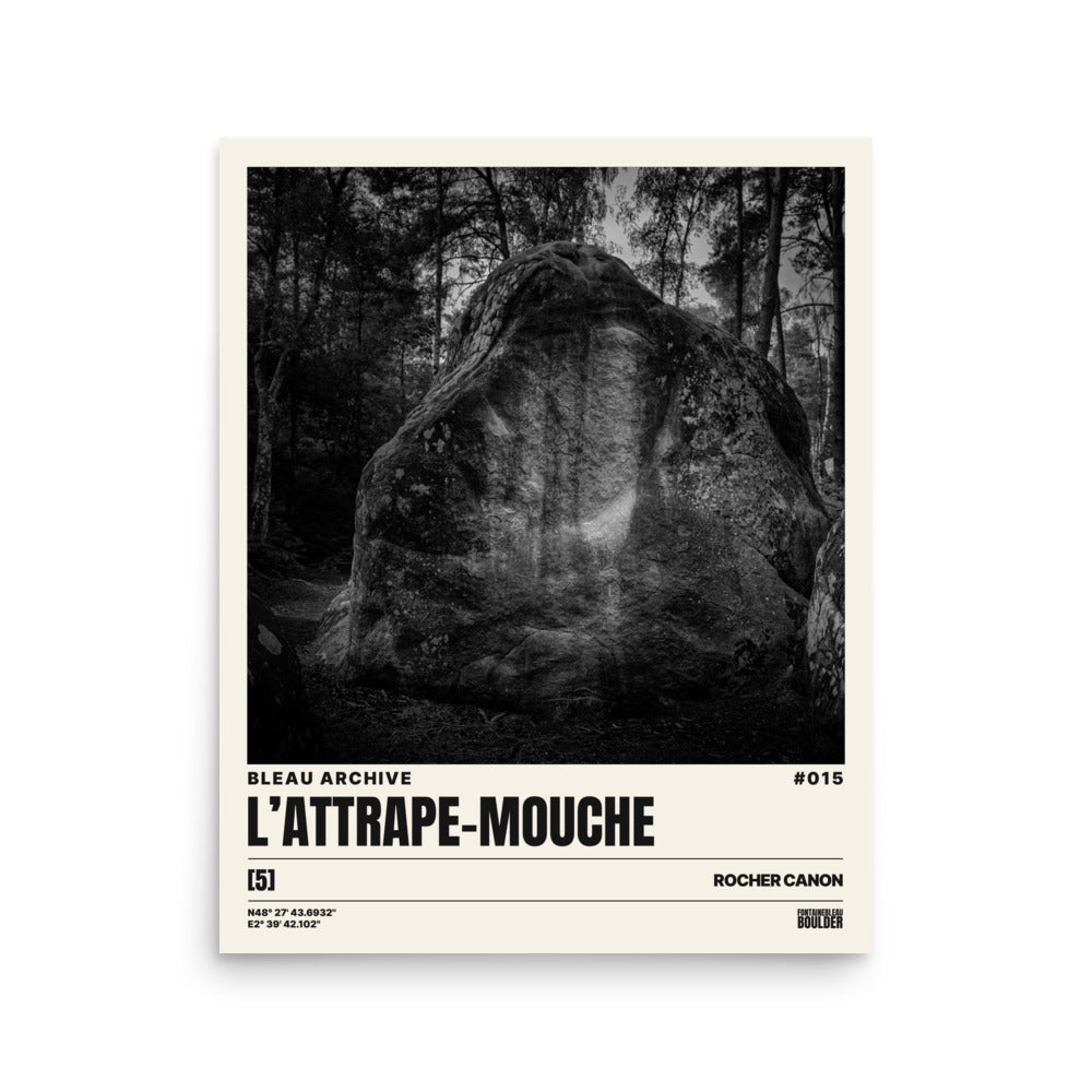 Bleau Archive 15 attrape-mouche 5 poster featuring the iconic Fontainebleau boulder climb