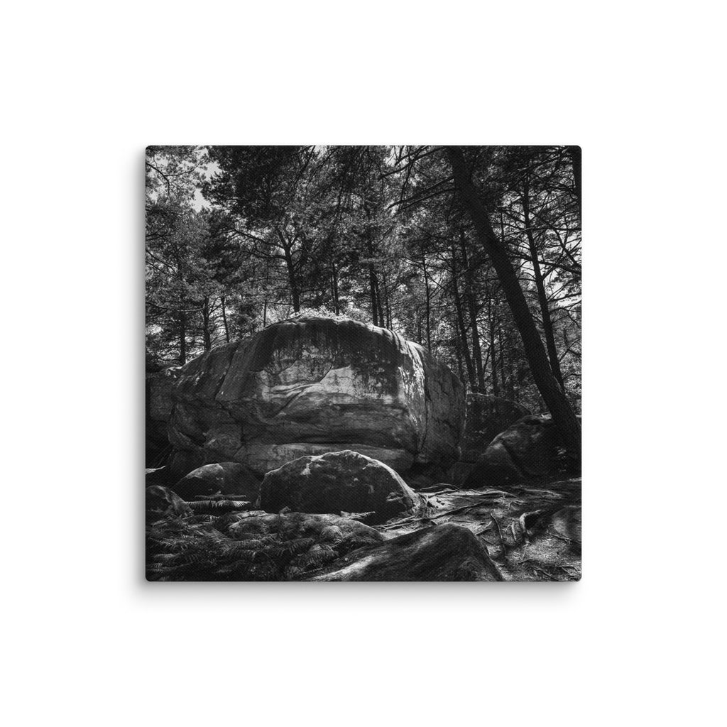 Bleau Archive 17 le surplomb feuilleté 6C+ canvas featuring the iconic Fontainebleau boulder climb