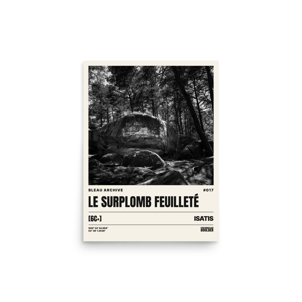 Bleau Archive 17 le surplomb feuilleté 6C+ poster featuring the iconic Fontainebleau boulder climb