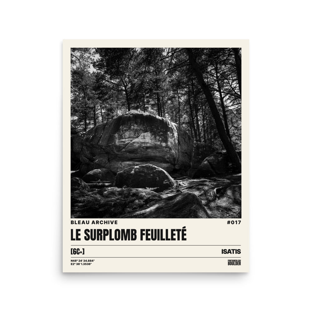 Bleau Archive 17 le surplomb feuilleté 6C+ poster featuring the iconic Fontainebleau boulder climb