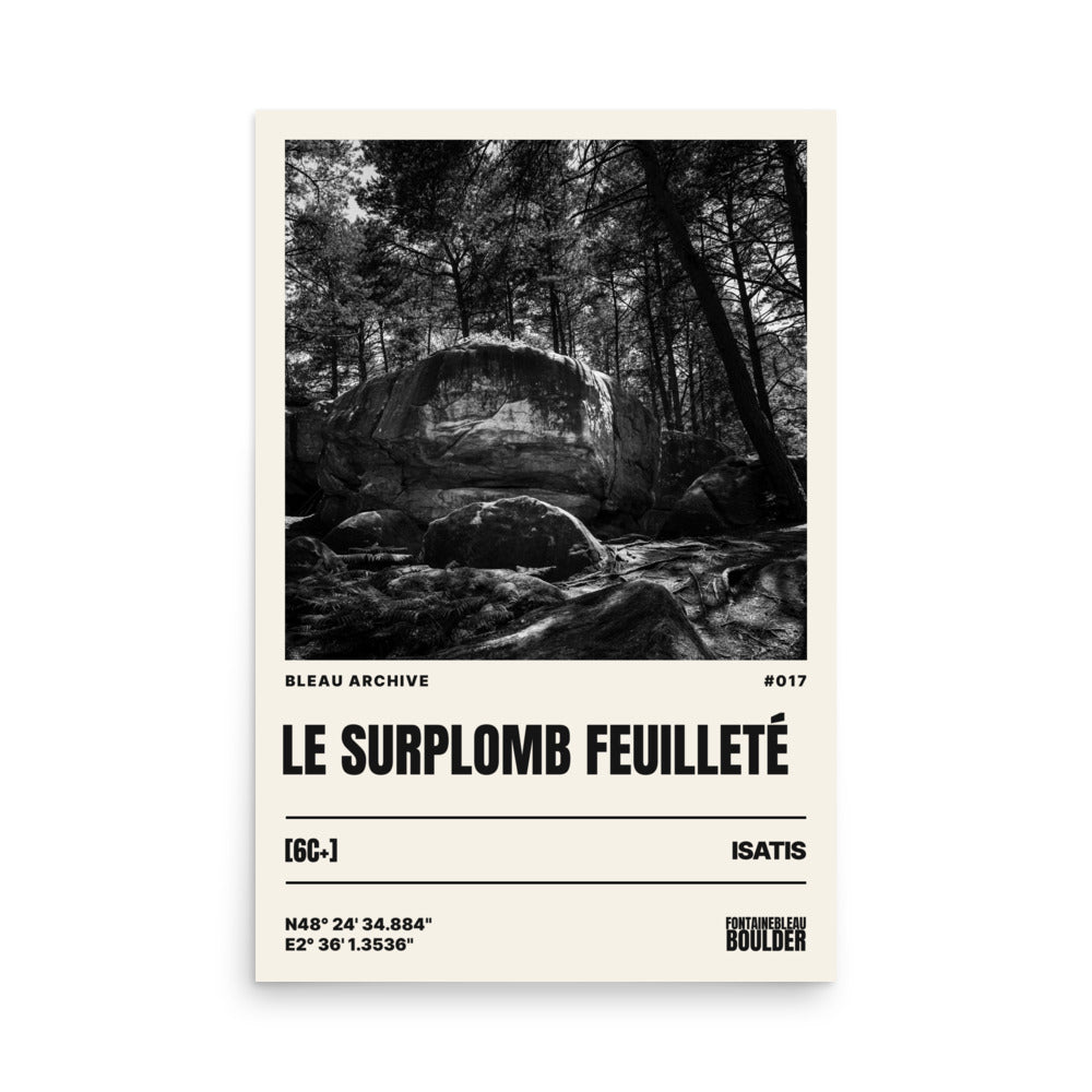 Bleau Archive 17 le surplomb feuilleté 6C+ poster featuring the iconic Fontainebleau boulder climb