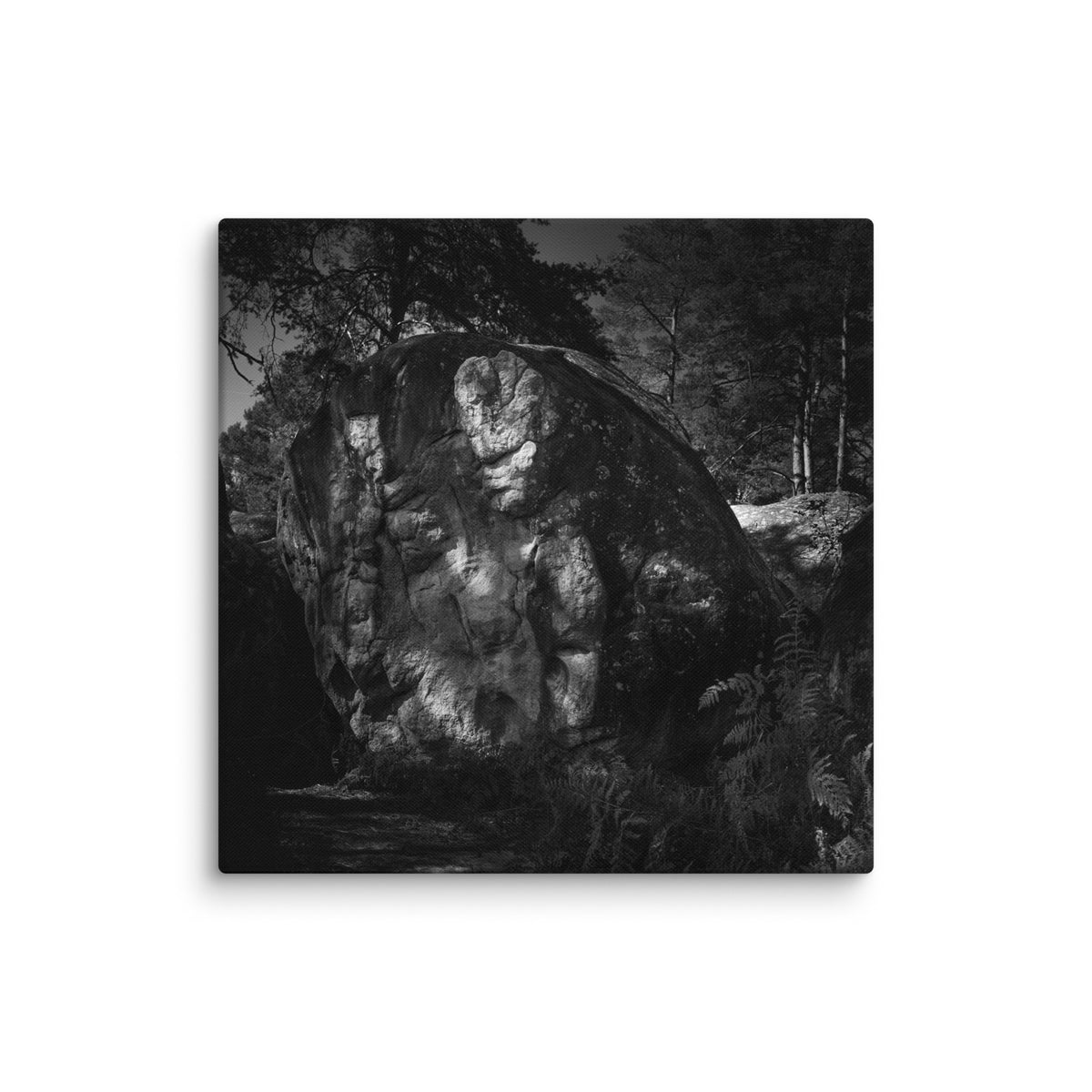 Bleau Archive 19 L'Esquisse 6A canvas featuring the iconic Fontainebleau boulder climb