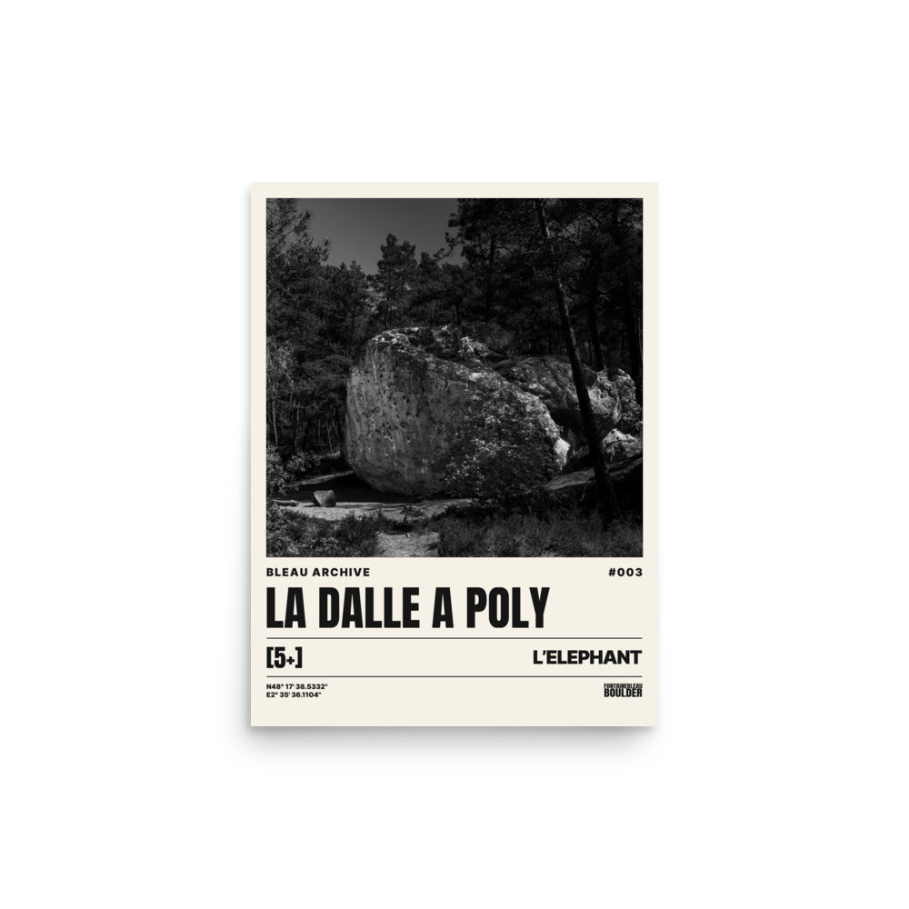 Bleau Archive 3 La Dalle à Poly 5+ poster featuring the iconic Fontainebleau boulder climb