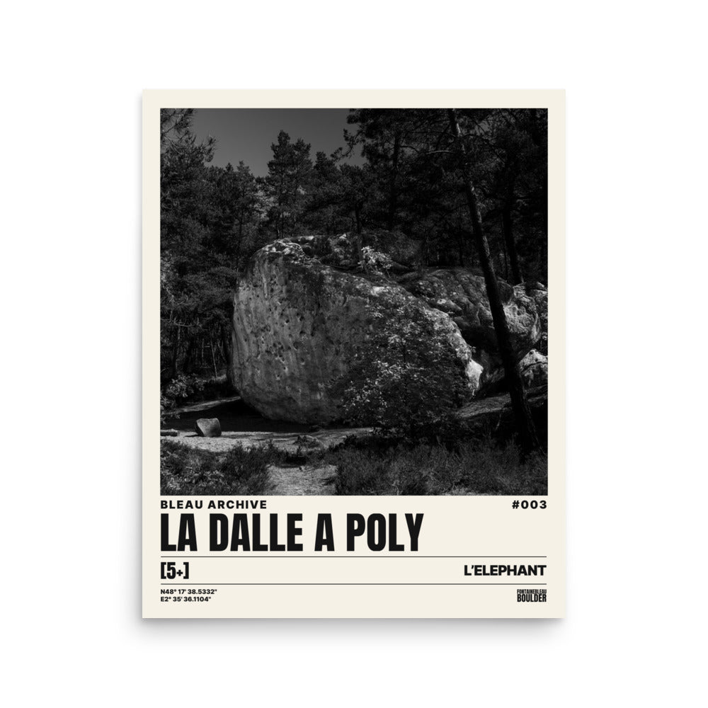 Bleau Archive 3 La Dalle à Poly 5+ poster featuring the iconic Fontainebleau boulder climb