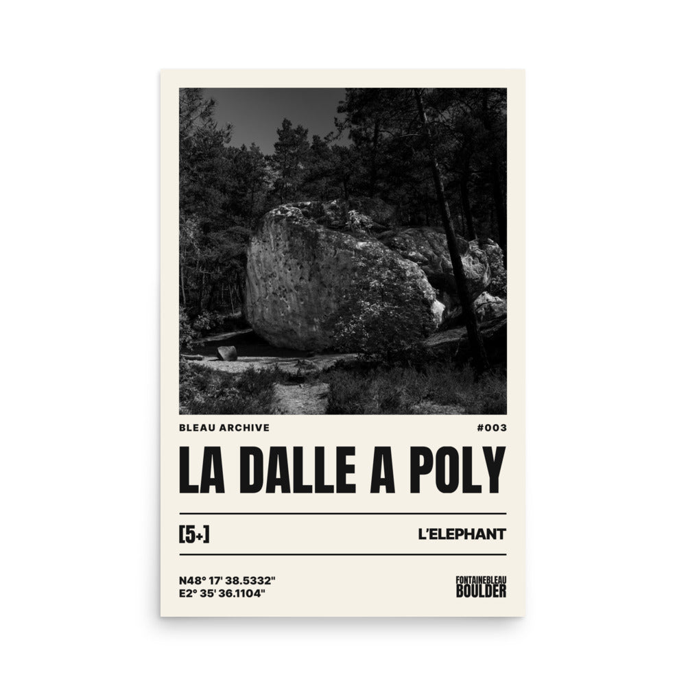 Bleau Archive 3 La Dalle à Poly 5+ poster featuring the iconic Fontainebleau boulder climb