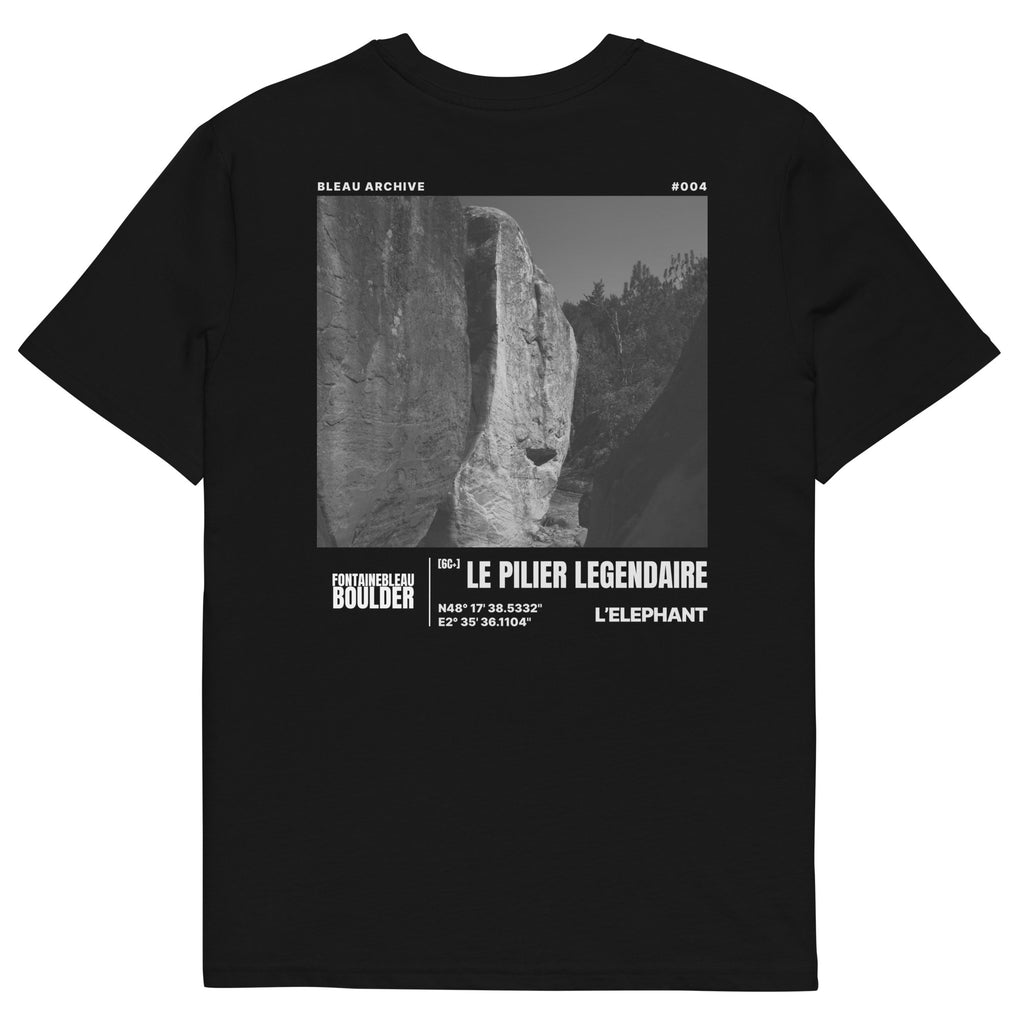 Bleau Archive 4 Le Pilier Légendaire 6C+ tee featuring the iconic Fontainebleau boulder climb