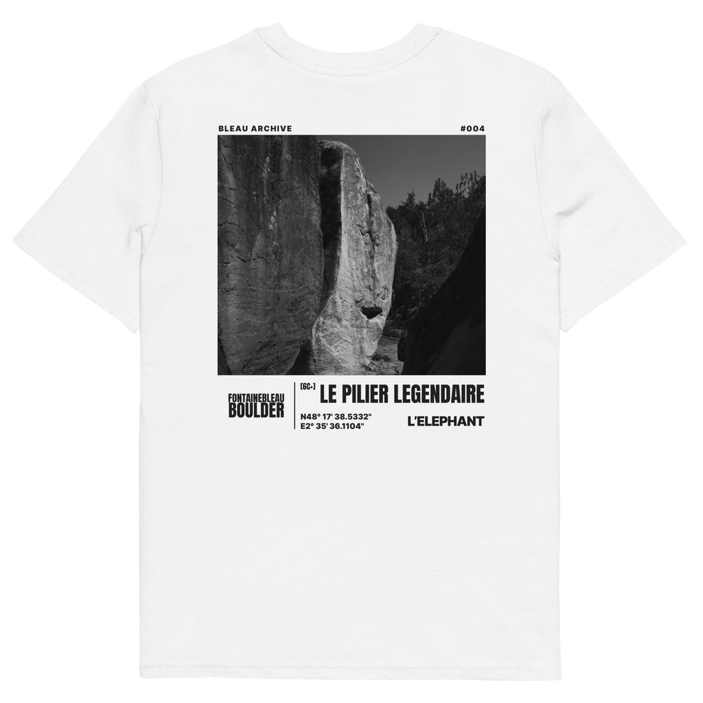 Bleau Archive 4 Le Pilier Légendaire 6C+ tee featuring the iconic Fontainebleau boulder climb