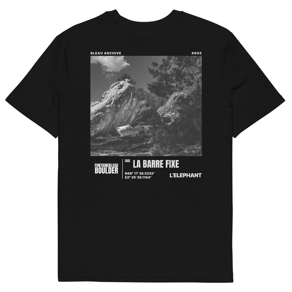 Bleau Archive 5 La Barre Fixe 6B tee featuring the iconic Fontainebleau boulder climb
