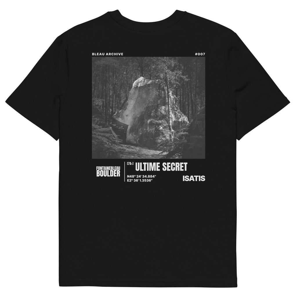 Bleau Archive 7 L'Ultime Secret 7A+ tee featuring the iconic Fontainebleau boulder climb